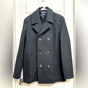 Kenneth Cole Men's Double Breasted Wool Blend Peacoat with Bib